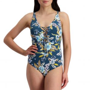 Moontide Seaside Garden Underwire Plunge One Piece Swimsuit M4724SG-DDE/E Pine