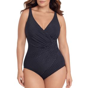 Miraclesuit Pin Point Oceanus Soft Cup Shaping Swim One Piece PLUS 6518988W Black/White