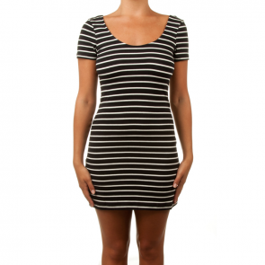 Betty Basics Areatha Cap Sleeve Dress Black/White Stripe BB206