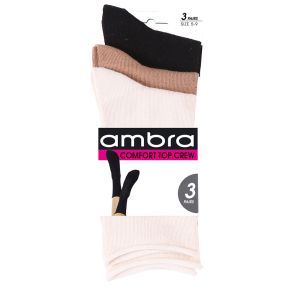 Ambra Comfy Top Crew Socks 3-Pack ACOSO3P Taupe/White/Black