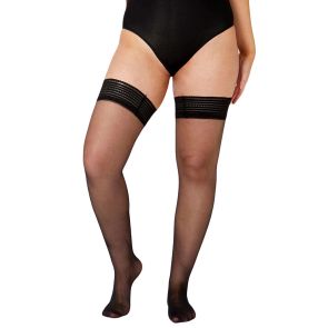 Ambra Sheer Pattern Top Satin Stay-Ups Black