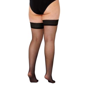Ambra Sheer Pattern Top Satin Stay-Ups Black
