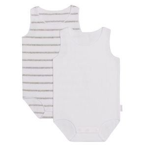 Bonds Wonderbodies Rib Singletsuit 2 Pack BWTRA White/Grey Stripe