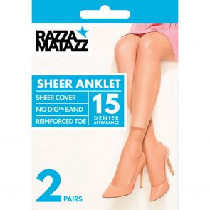 Razzamatazz Sheer Nylon Anklet Reinforced Toe 2-Pack H80044 Tan