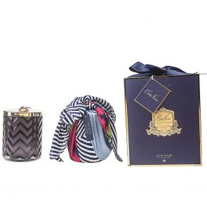 Cote Noire Herringbone Candle with Scarf Eau De Vie HCG05 Navy and Dragonfly Lid