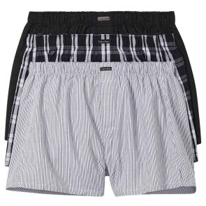 Calvin Klein Cotton Classics 3-Pack Woven Boxers NB4006 Black/Black Plaid/Black Stripe