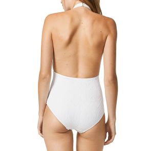 FINAL SALE Piha Gelato Deep V Halter Swim Suit P4786GT White