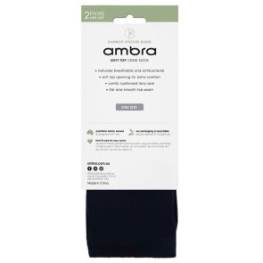 Ambra Bamboo Blend Crew Sock 2-Pack Black