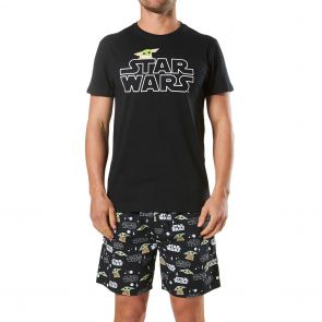 Mitch Dowd Men's Star Wars Baby Yoda Logo Pyjama Set SW001PJ Black