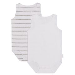 Bonds Wonderbodies Rib Singletsuit 2-Pack BWTRA White/Grey Stripe