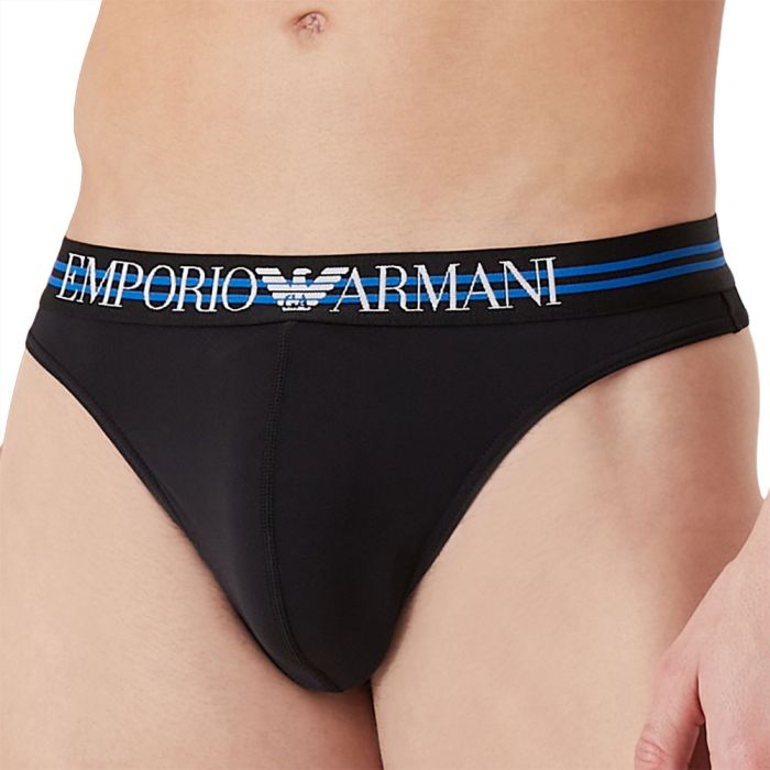 Emporio Armani Microfibre Mesh Thong 111215 2R537 Black Mens Underwear Zodee Australia