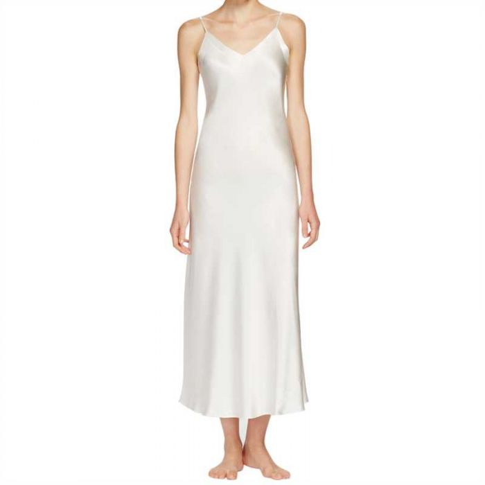 Ginia Silk Long V Neck Nightie Creme G9617 | Zodee Australia