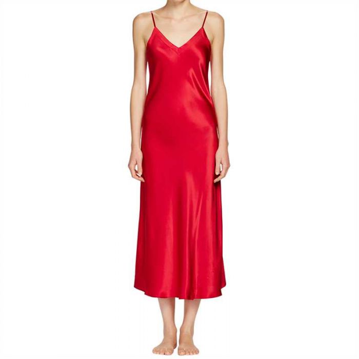 Ginia Silk Long V Neck Nightie Ruby G9617 | Zodee Australia