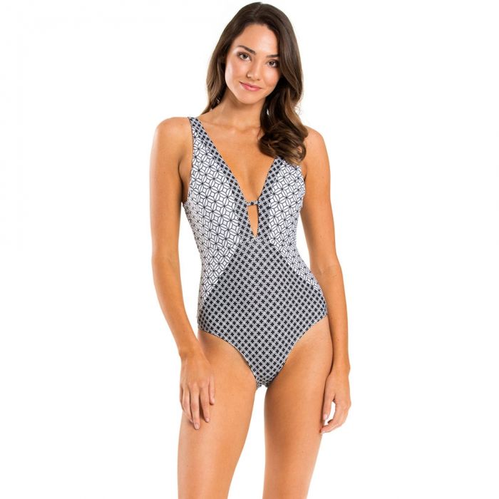 Jets Modular Swim Plunge One Piece J10572 Black and White Womens