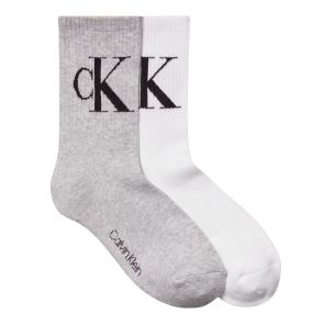 Calvin Klein Monogram Crew Socks 2-Pack ECJ701 Pale Grey Heather/White