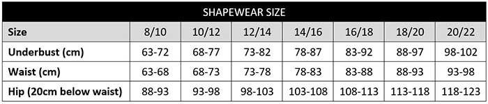 Ambra Shapewear Chart