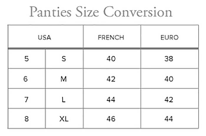 Le Mystere Underwear Size Chart