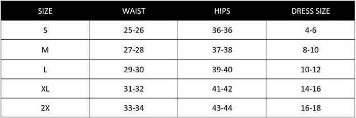 Miracle Shapewear Sizechart