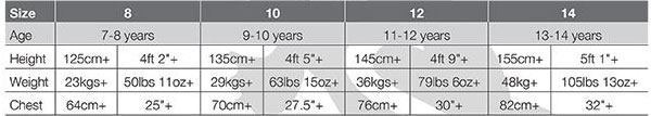 Platypus Girl Size Chart