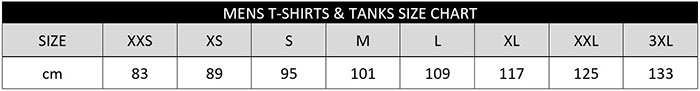 Mens Tops Size Chart