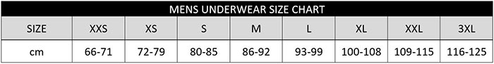 Mens Underwear Size Chart