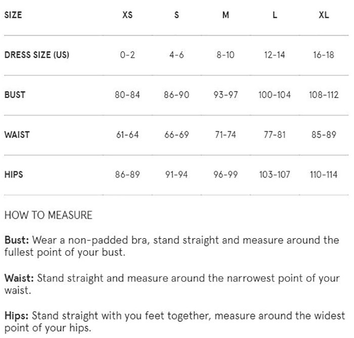 Blush Dress Size Chart