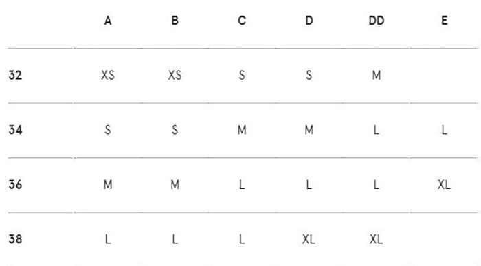 Blush Bralette Size Chart