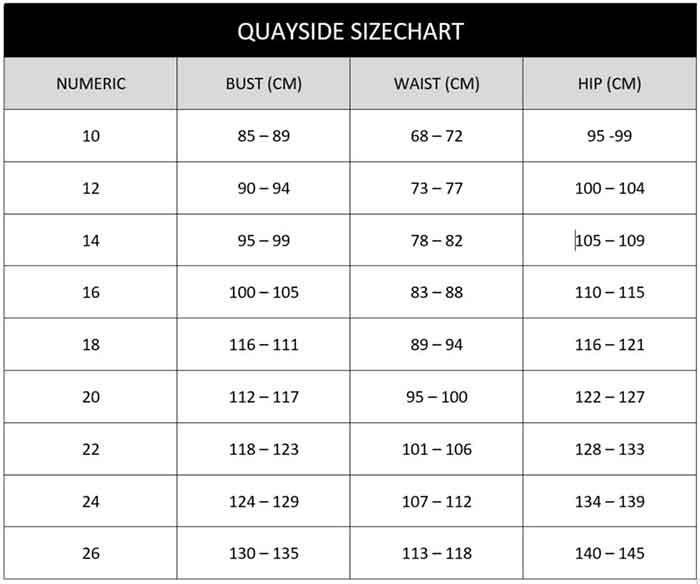 Quayside Size Chart